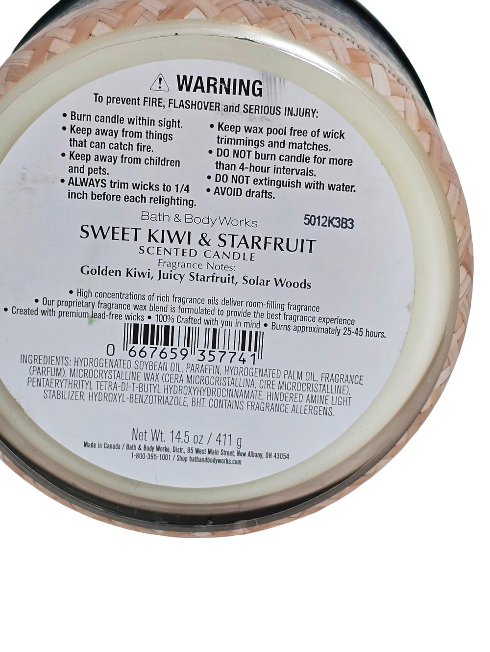 Bath & Body Works Sweet Kiwi & Starfruit 3 Wick Candle 14.5 oz - Picture 3 of 3